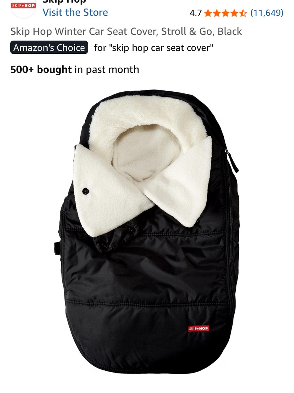 Skip Hop Black Baby Car Seat Footmuff with Cream Lining